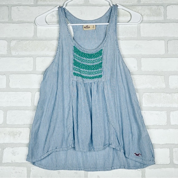 Hollister Blue White Striped Sleeveless Embroidered Tank, Light, Size Small - Picture 1 of 9